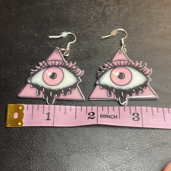 Pink Goth Evil Eye Earrings - Picture 5 of 8